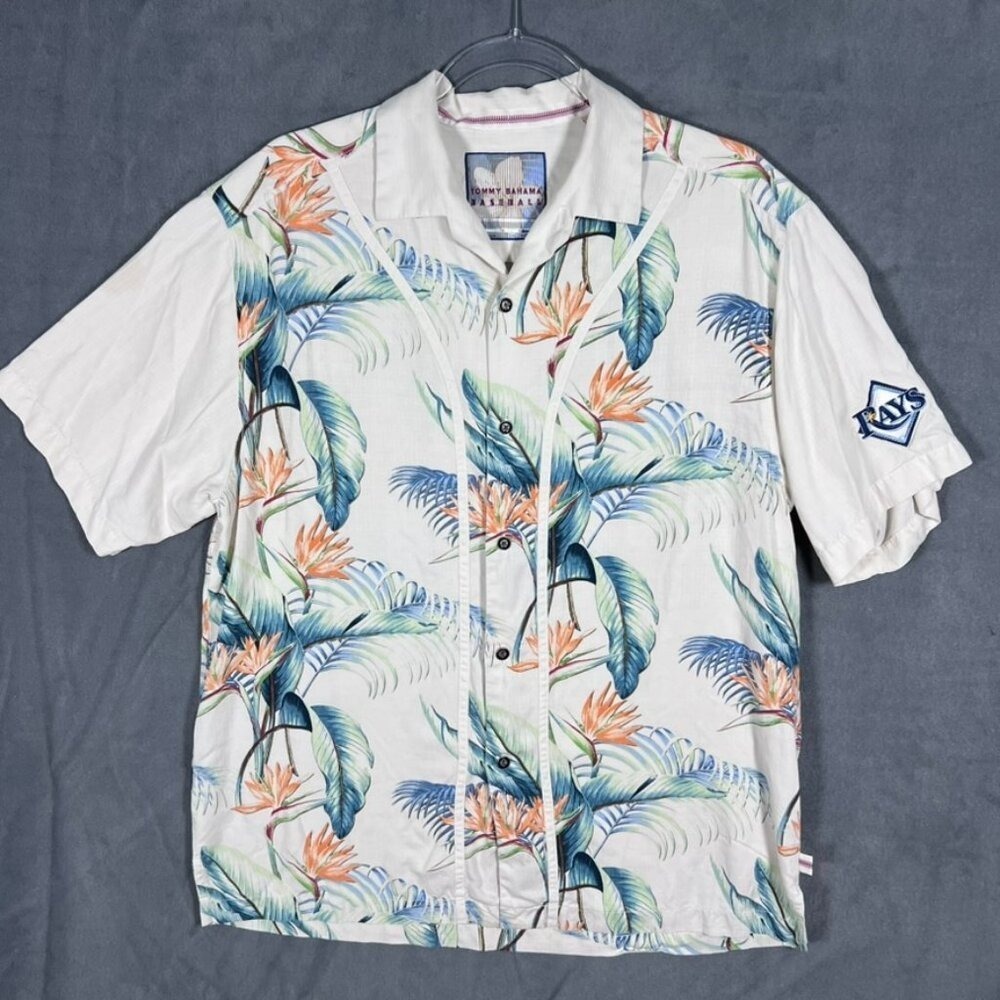 Tampa Bay Rays Tommy Bahama Cool Palm and Collected Camp Shirt Silk Mens M